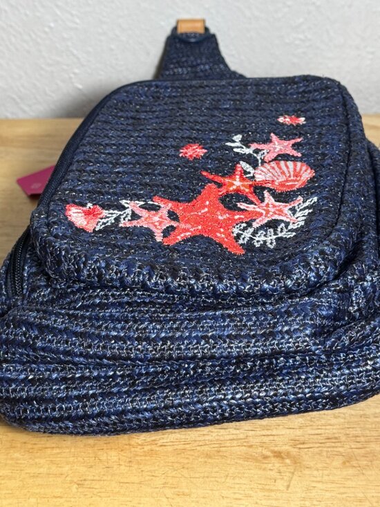 Vera Bradley Sling Backpack in Straw Navy Blue Sea Life NWT main image 5